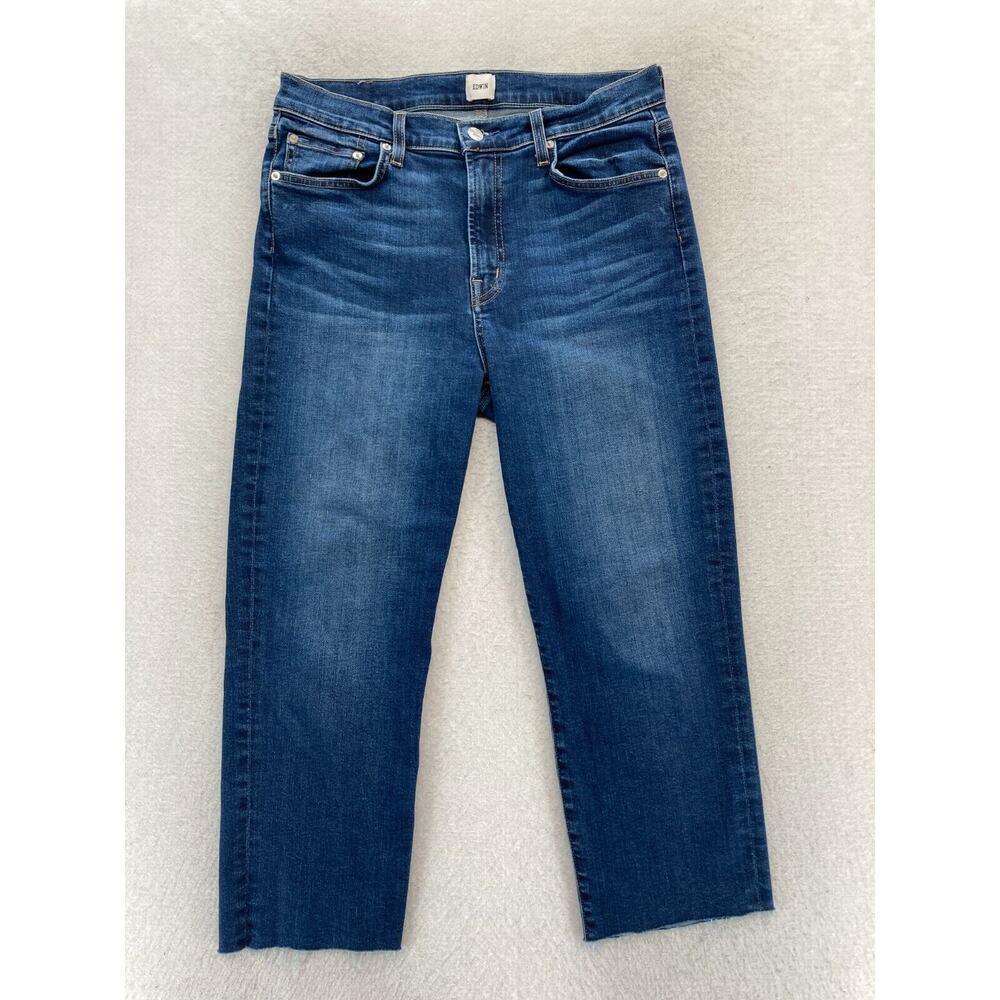 EDWIN Jeans Women's 29 Straight Leg Cropped‎ Medium Wash Blue Stretch Denim USA